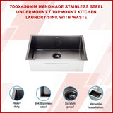 Stainless Steel Sink - 700 x 450mm - Rear View