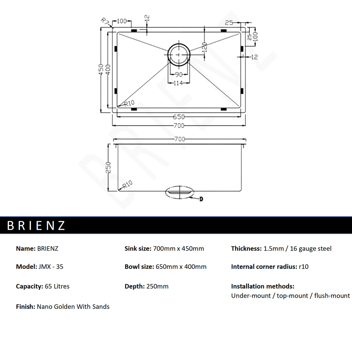 Stainless Steel Sink - 700 x 450mm