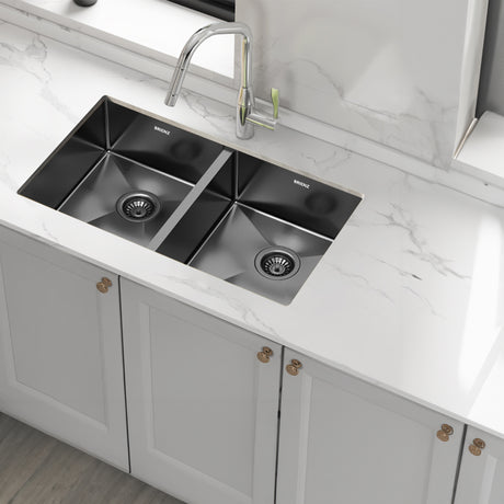 Black sand finish stainless steel double kitchen and laundry sink, 775 x 450mm