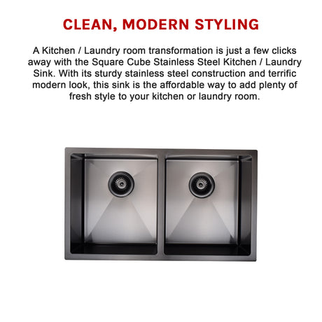 Black sand finish stainless steel double kitchen and laundry sink, 775 x 450mm, image 8