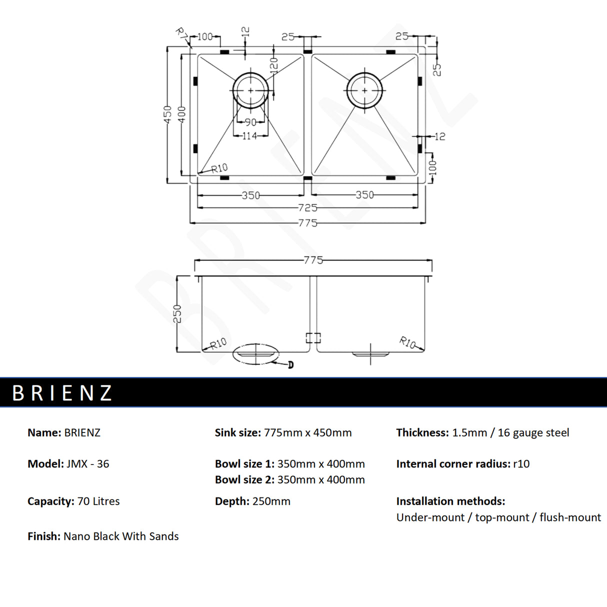 Stainless Steel Sink - 775 x 450mm