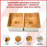 Stainless Steel Sink - 775 x 450mm - Rear View