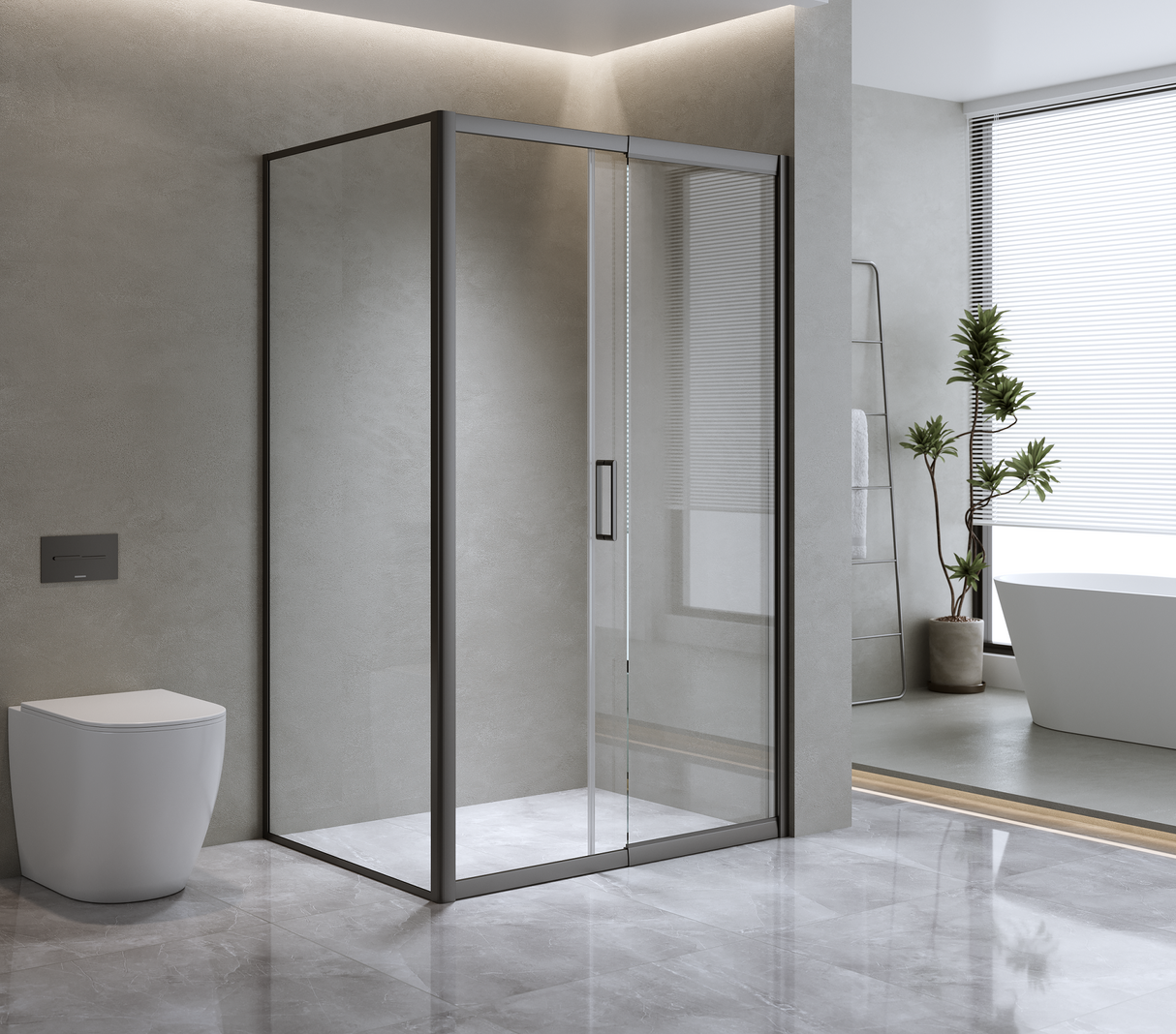 150mm Adjustable (2000x800mm) Single Door Corner Sliding Glass Shower Screen in Black