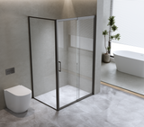 150mm Adjustable (2000x920mm) Single Door Corner Sliding Glass Shower Screen in Black