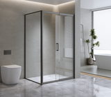 150mm Adjustable (2000x920mm) Single Door Corner Sliding Glass Shower Screen in Black