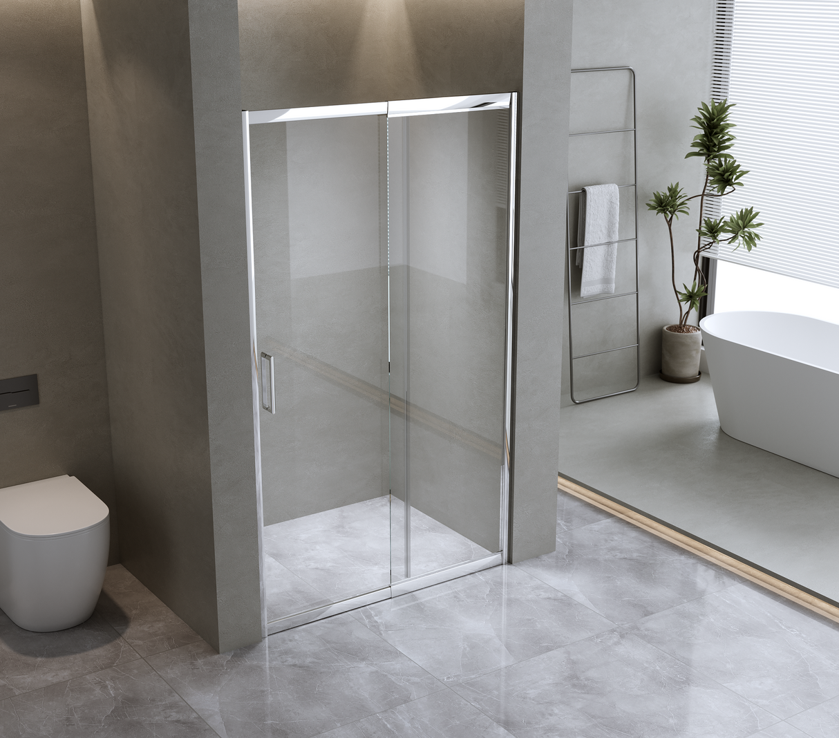 185-200cm Adjustable Wall to Wall Sliding Glass Shower Door in Chrome