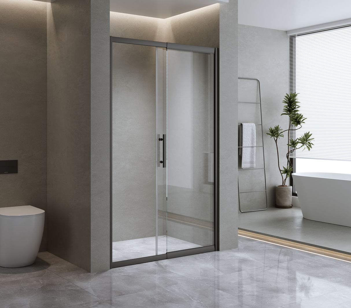 185-200cm Adjustable Wall to Wall Sliding Glass Shower Door in Black