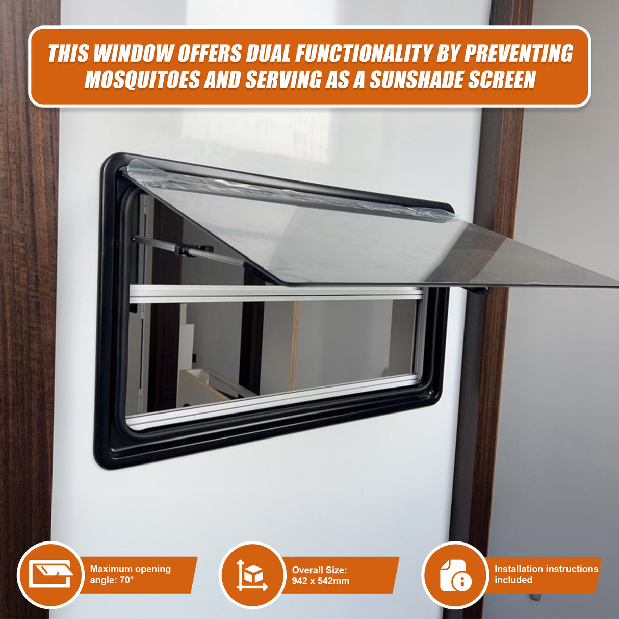 RV Caravan Camper Van Hinged Push Out Window Motorhome Exit Window 900mm x 500mm