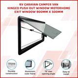 RV Caravan Camper Van Hinged Push Out Window Motorhome Exit Window 900mm x 500mm - Close-Up Angle