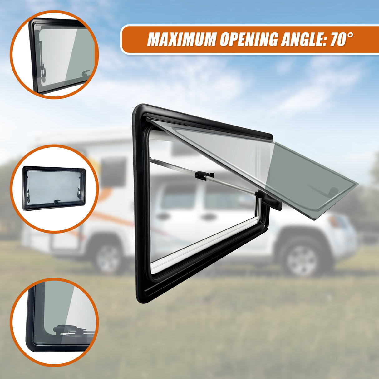 RV Caravan Camper Van Hinged Push Out Window Motorhome Exit Window 900mm x 500mm
