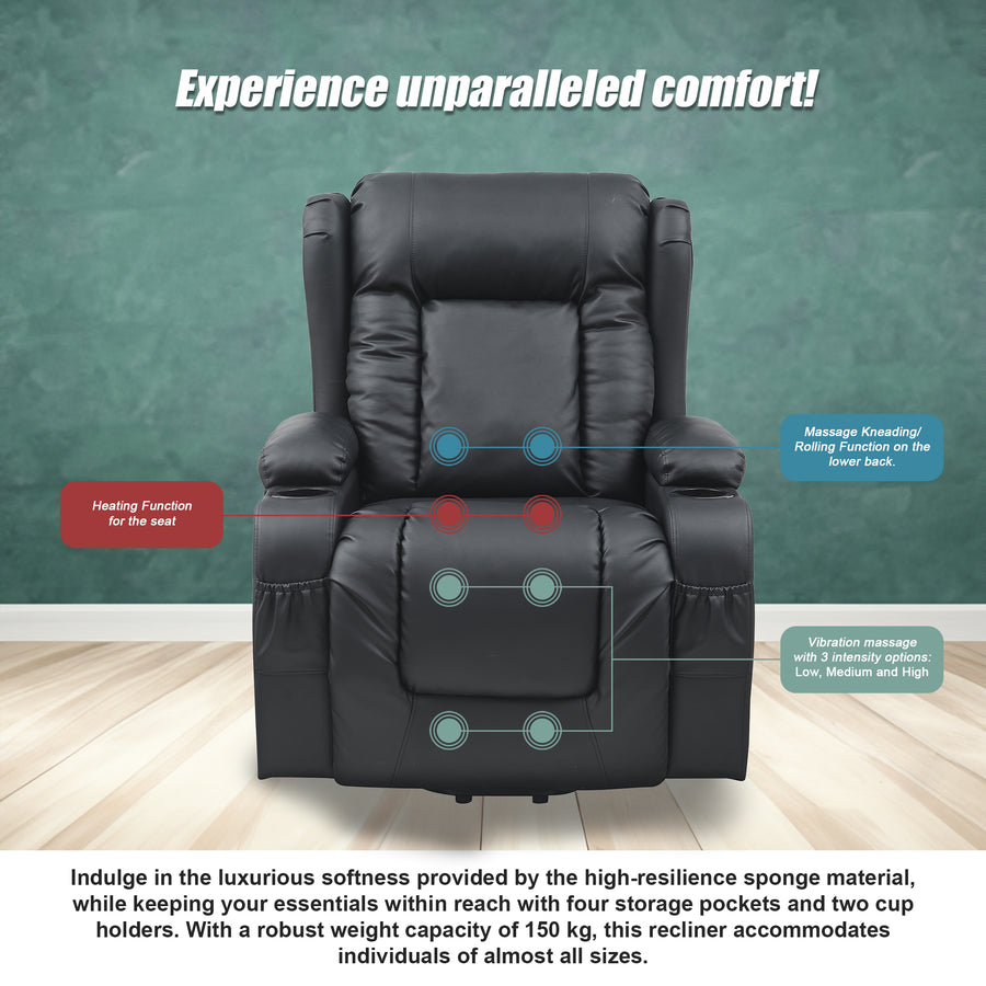 Lift Heated Leather Recliner Electric Massage Chair with USB port