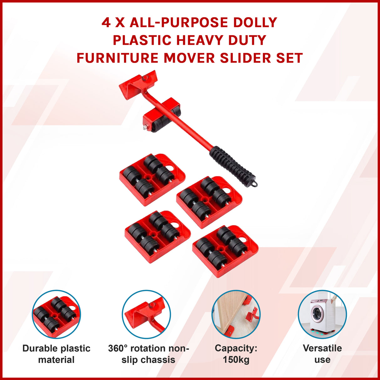 4 X All-purpose Dolly Plastic Heavy Duty Furniture Mover Slider Set