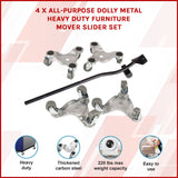 4 X All-purpose Dolly Metal Heavy Duty Furniture Mover Slider Set - Front View