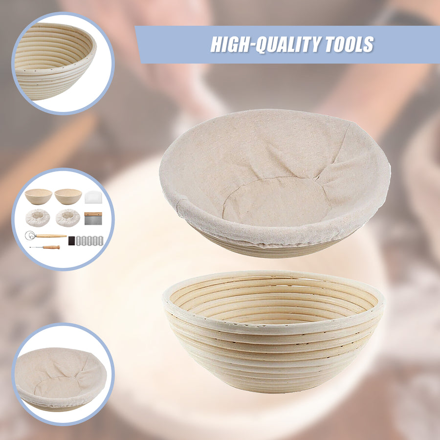 2 x 9" Sourdough Bread Proofing Set Bread Making Kit Round Bowls