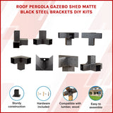 Roof Pergola Gazebo Shed Matte Black Steel Brackets DIY Kits - Front View