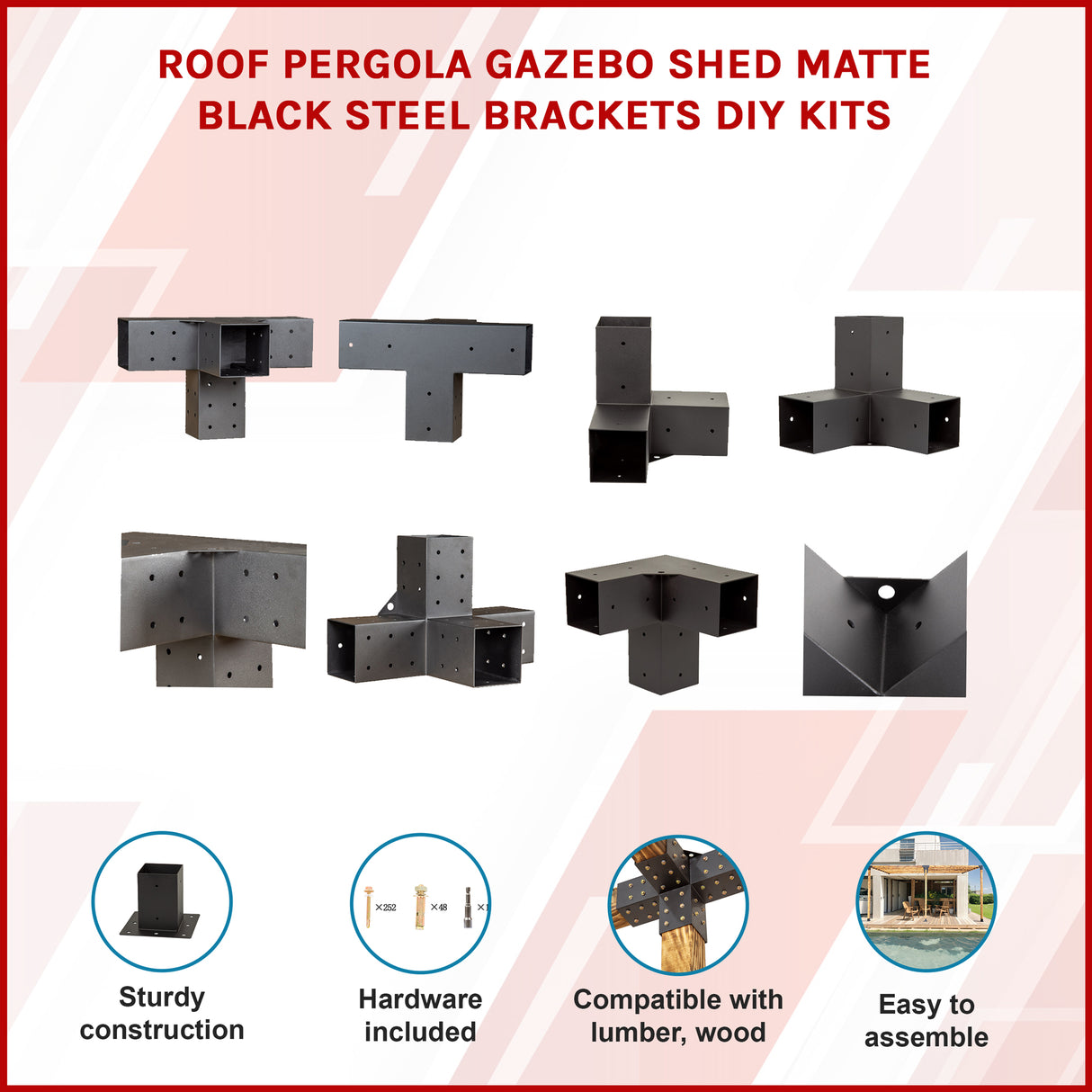 Roof Pergola Gazebo Shed Matte Black Steel Brackets DIY Kits