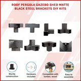 Roof Pergola Gazebo Shed Matte Black Steel Brackets DIY Kits - Front View