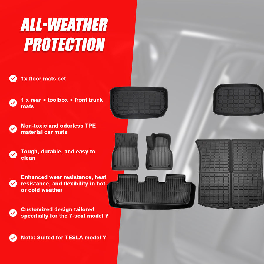 6 piece Tesla Model Y Floor Mats for Front and Rear Trunk Front Passenger and Driver Side