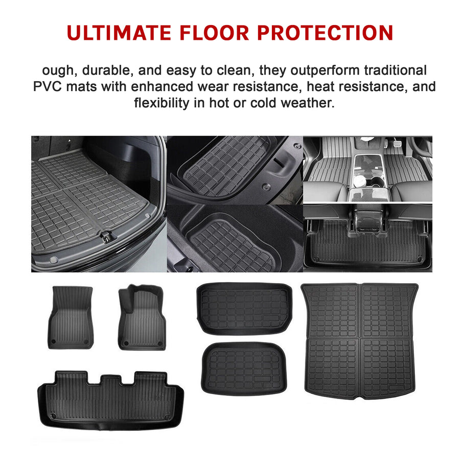 6 piece Tesla Model Y Floor Mats for Front and Rear Trunk Front Passenger and Driver Side