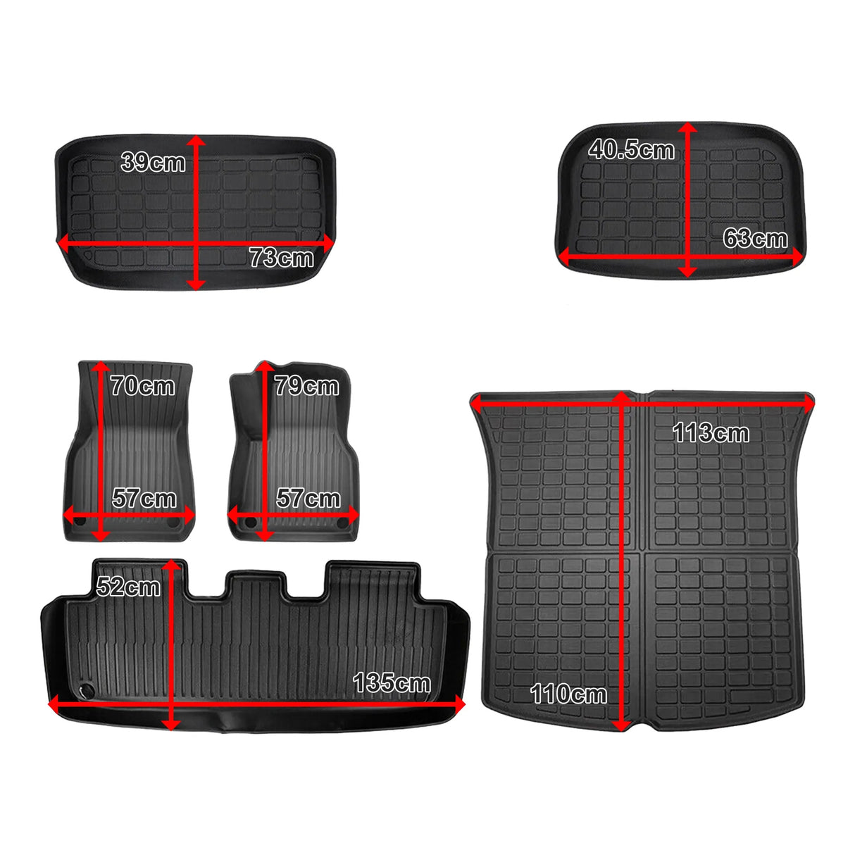 6 piece Tesla Model Y Floor Mats for Front and Rear Trunk Front Passenger and Driver Side