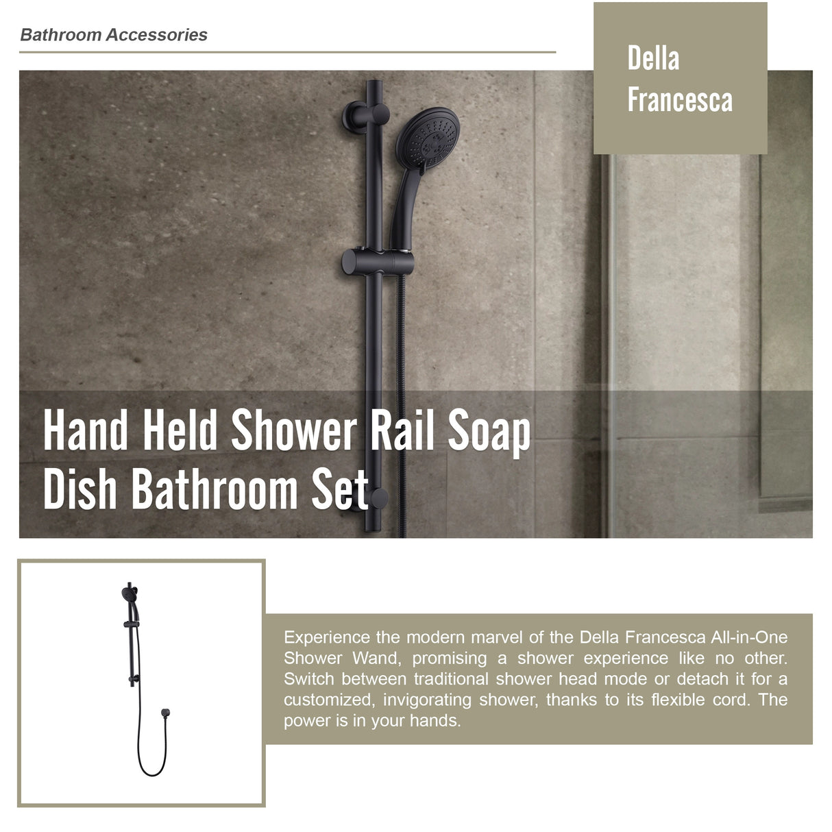 Hand Held Shower Rail Soap Dish Bathroom Set