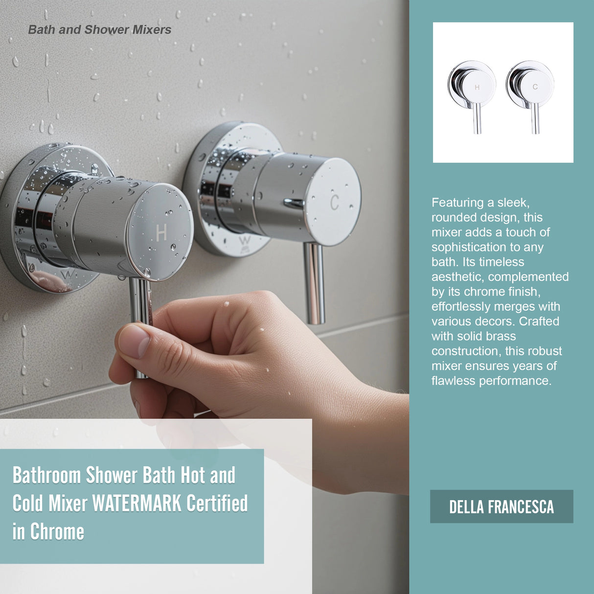 Bathroom Shower Bath Hot and Cold Mixer WATERMARK Certified in Chrome