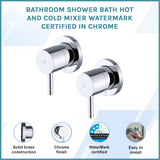 Bathroom Shower Bath Hot and Cold Mixer WATERMARK Certified in Chrome - Front View