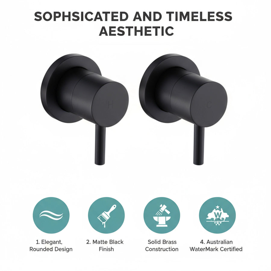 Bathroom Shower Bath Hot and Cold Mixer WATERMARK Certified in Black