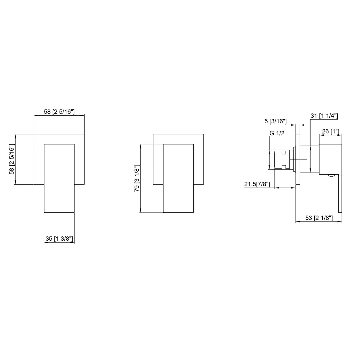 Bathroom Shower Bath Hot and Cold Square Mixer WATERMARK Certified in Chrome