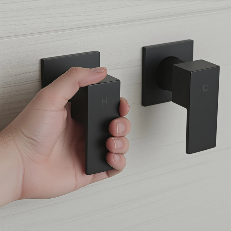 Bathroom Shower Bath Hot and Cold Square Mixer WATERMARK Certified in Black