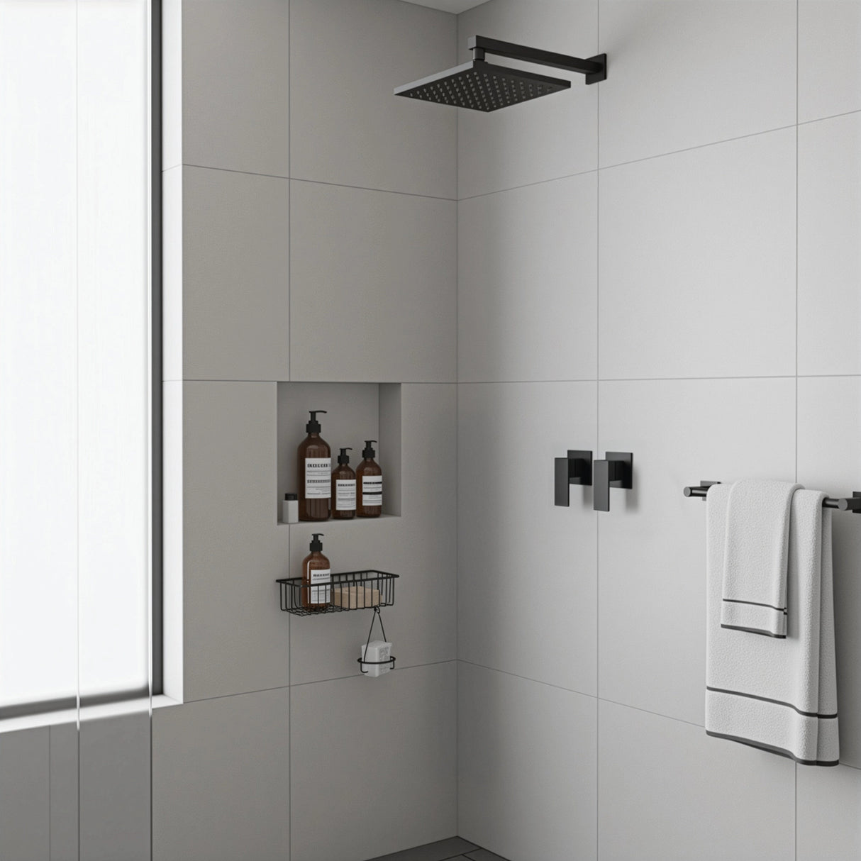 Bathroom Shower Bath Hot and Cold Square Mixer WATERMARK Certified in Black