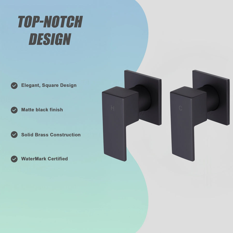 Bathroom Shower Bath Hot and Cold Square Mixer WATERMARK Certified in Black