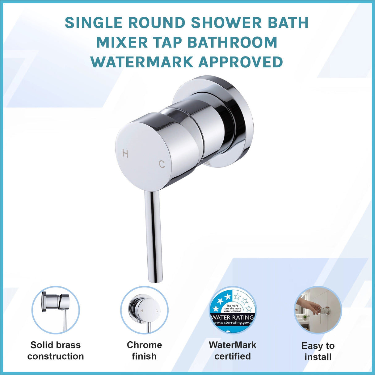 Single Round Shower Bath Mixer Tap Bathroom WATERMARK Approved