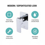 Single Square Shower Bath Mixer Tap Bathroom WATERMARK Approved in Chrome - Low Angle