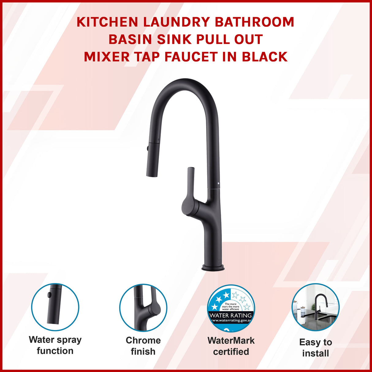 Kitchen Laundry Bathroom Basin Sink Pull Out Mixer Tap Faucet in Black