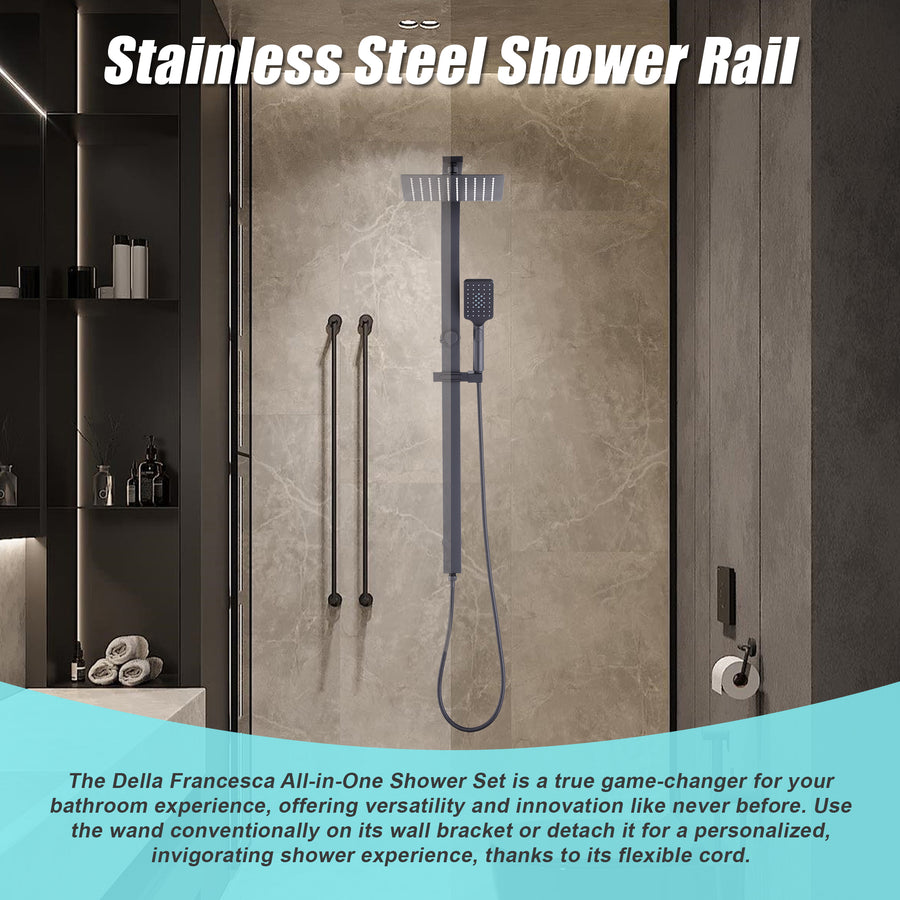 WELS 10" Rain Shower Head Set Square Dual Heads High Pressure with Handheld in Black