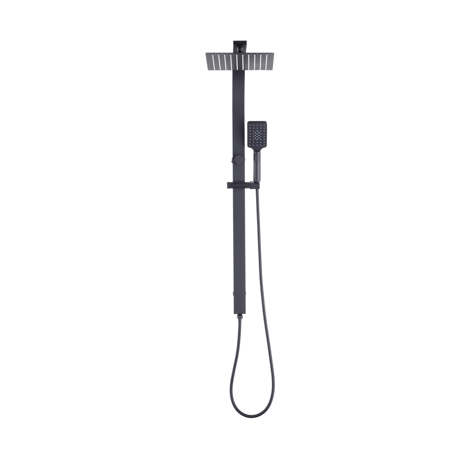 WELS 10" Rain Shower Head Set Square Dual Heads High Pressure with Handheld in Black
