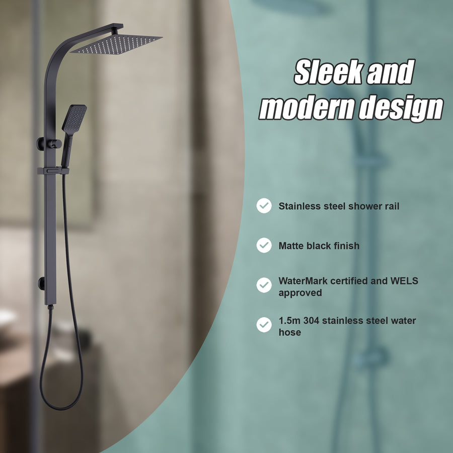 WELS 10" Rain Shower Head Set Square Dual Heads High Pressure with Handheld in Black