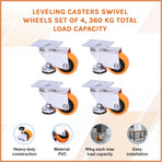 Leveling Casters Swivel Wheels Set of 4, 360 kg Total Load Capacity