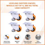 Leveling Casters Swivel Wheels Set of 4, 360 kg Total Load Capacity - Top-Down View
