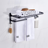 Towel Rack Folding Holder with Hook Accessories Wall Hanger Aluminium Bar Shelf - Front View