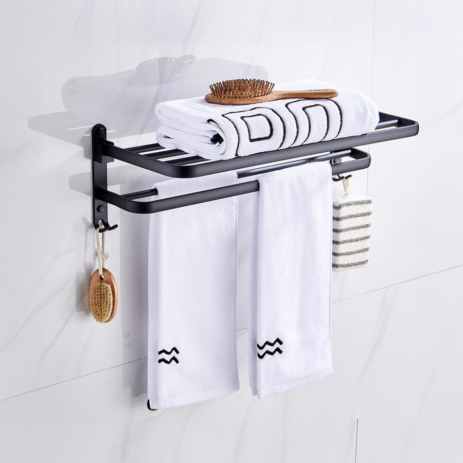 Towel Rack Folding Holder with Hook Accessories Wall Hanger Aluminium Bar Shelf
