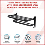 Towel Rack Folding Holder with Hook Accessories Wall Hanger Aluminium Bar Shelf - 45-Degree Angle