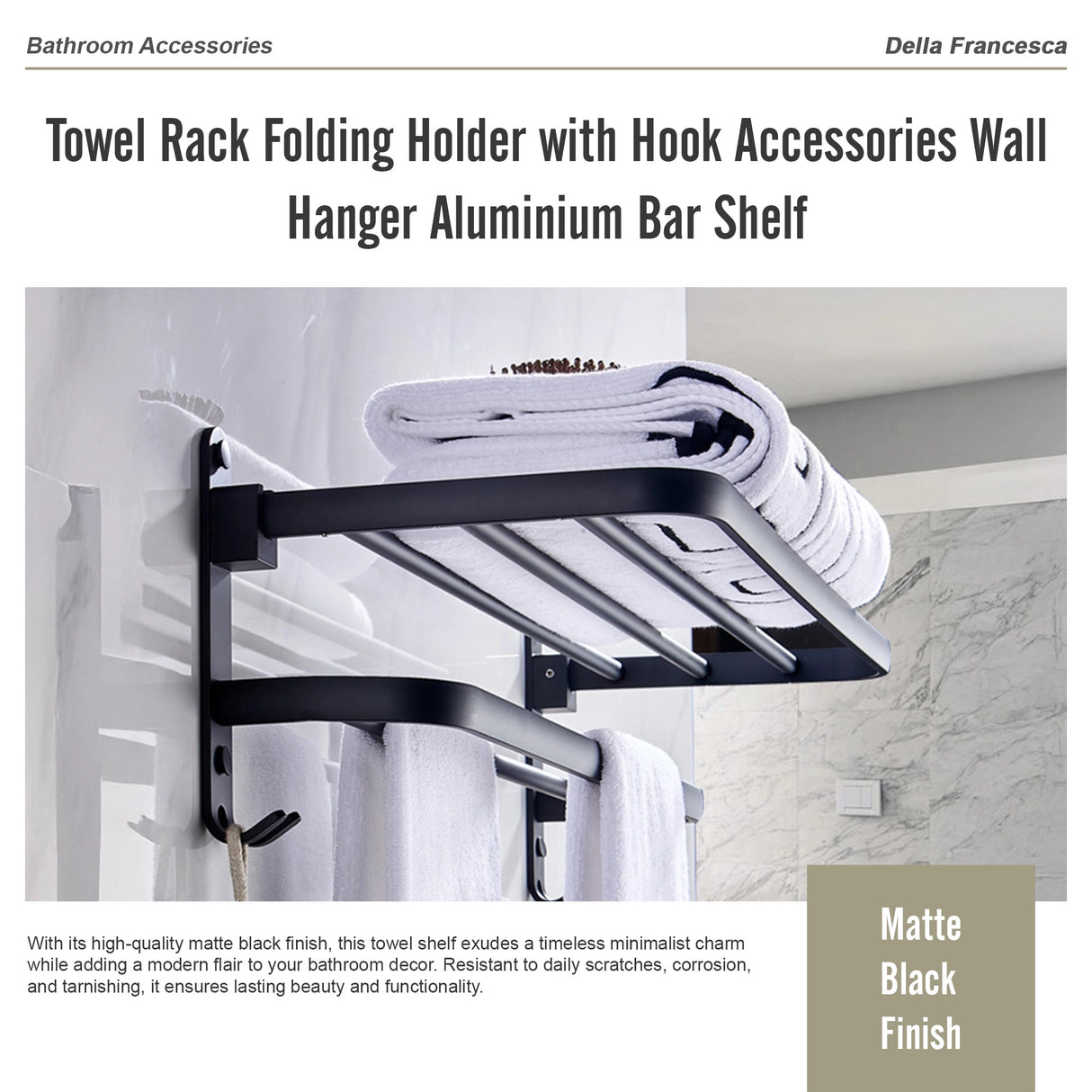 Towel Rack Folding Holder with Hook Accessories Wall Hanger Aluminium Bar Shelf