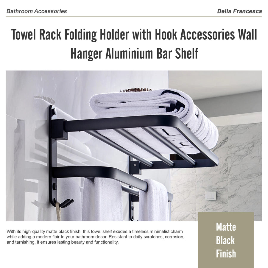 Towel Rack Folding Holder with Hook Accessories Wall Hanger Aluminium Bar Shelf