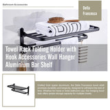 Towel Rack Folding Holder with Hook Accessories Wall Hanger Aluminium Bar Shelf - Low Angle