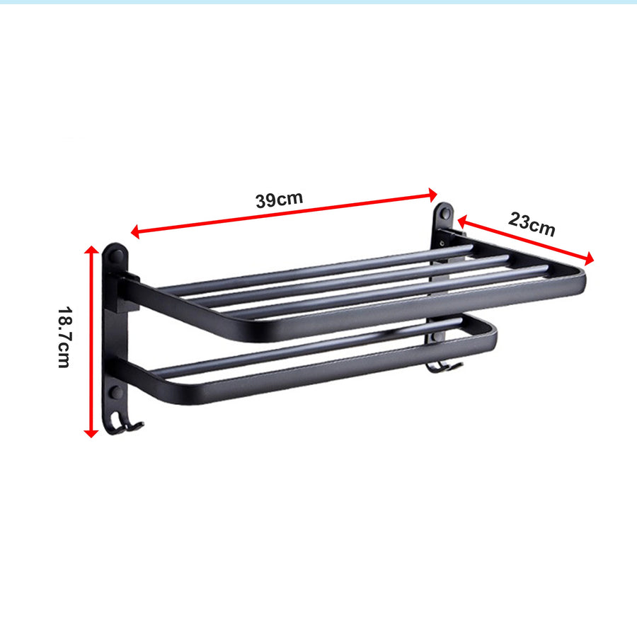 Towel Rack Folding Holder with Hook Accessories Wall Hanger Aluminium Bar Shelf