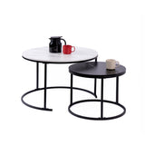 Set of 2 Coffee Table Round Marble Nesting Side End Table Furniture - Front View