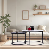 Set of 2 Coffee Table Round Marble Nesting Side End Table Furniture - Side View