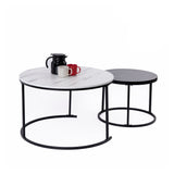 Set of 2 Coffee Table Round Marble Nesting Side End Table Furniture - Top-Down View